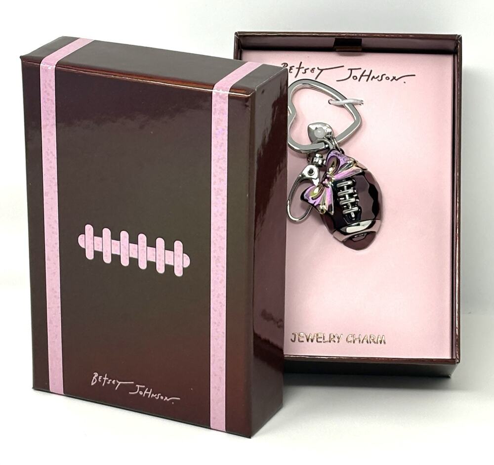 Betsey Johnson Football Keychain Heart Key Ring Bag Charm Bling New In Box NIB